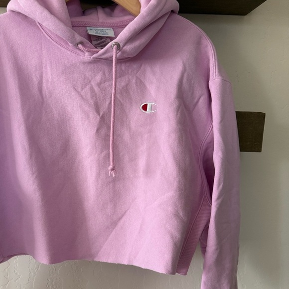Champion|Light Pink cropped hoodie sweater,small logo•••Size LARGE, athleisure - Picture 7 of 13